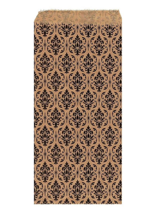 MOOCA 200 Pcs Damask Paper Gift Bags, Small Business, Jewelry, Candy, Popcorn, Cookie & Treat Bags - 4 W x 6 H in, Brown with Black Damask - Image 1